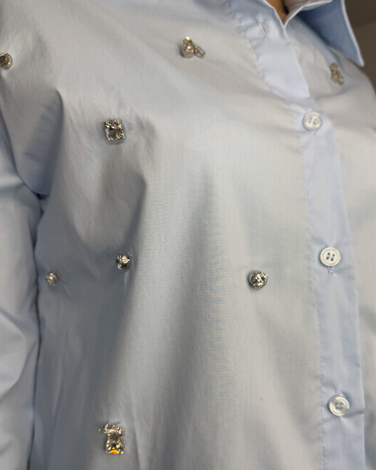 Camisa Azul con Pedrería